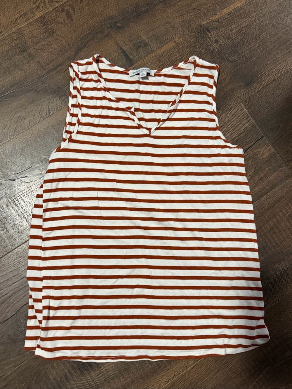 Green Envelope Rust and White Striped V-Neck Tank